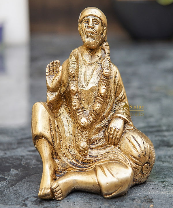 Brass Sai Baba Idol Home Temple Pooja Room Décor Statue Showpiece 4" - Image 2