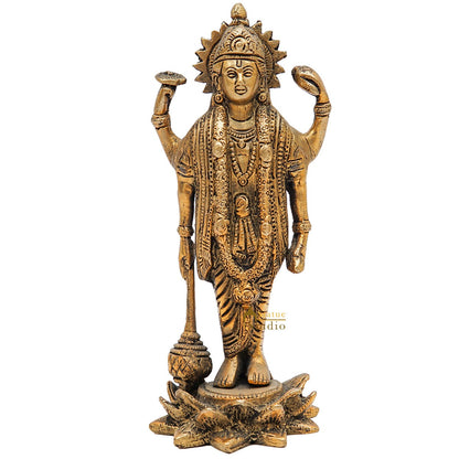 Brass Hindu Lord Vishnu Idol For Home Pooja Room Décor Gift Statue 8" by vendor-unknown - Hindu Gods (View 3)
