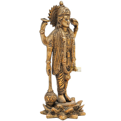 Brass Hindu Lord Vishnu Idol For Home Pooja Room Décor Gift Statue 8" by vendor-unknown - Hindu Gods (View 5)