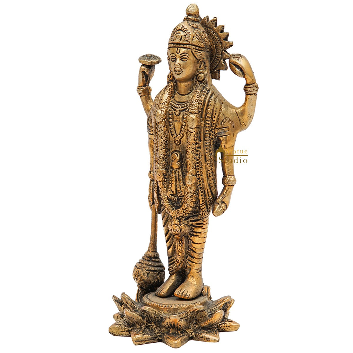 Brass Hindu Lord Vishnu Idol For Home Pooja Room Décor Gift Statue 8" - Image 4