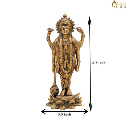 Brass Hindu Lord Vishnu Idol For Home Pooja Room Décor Gift Statue 8" by vendor-unknown - Hindu Gods (View 7)