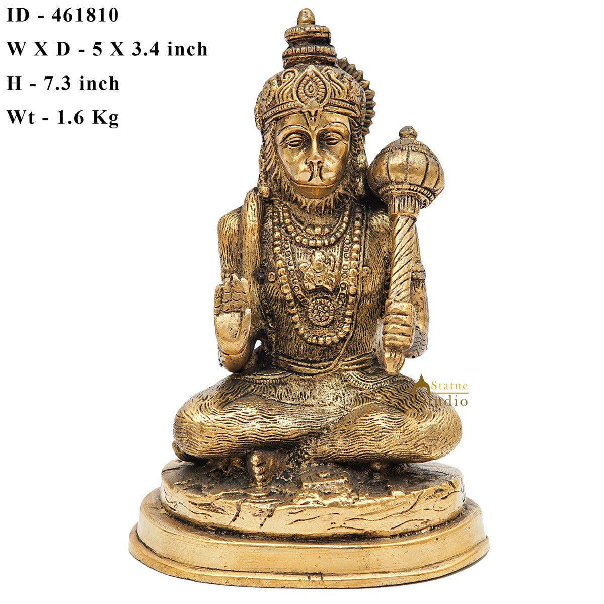 Brass Hanuman Statue Antique Finish For Home Pooja Room Decor 7 Inch - Image 7