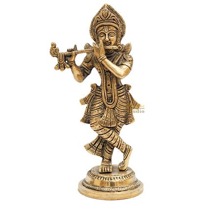 Brass Antique Krishna Idol For Home Office Desk Table Décor Gift Statue 8.5" by vendor-unknown - Hindu Gods (View 3)