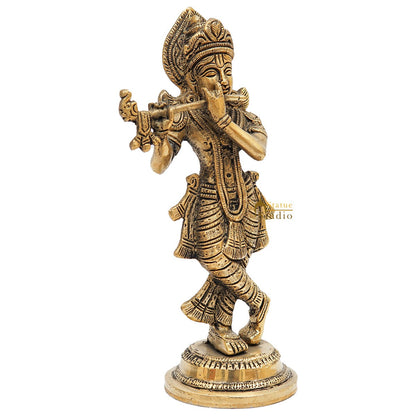 Brass Antique Krishna Idol For Home Office Desk Table Décor Gift Statue 8.5" by vendor-unknown - Hindu Gods (View 4)