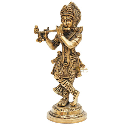 Brass Antique Krishna Idol For Home Office Desk Table Décor Gift Statue 8.5" by vendor-unknown - Hindu Gods (View 5)