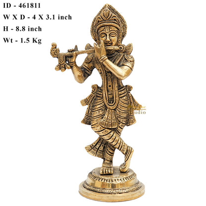 Brass Antique Krishna Idol For Home Office Desk Table Décor Gift Statue 8.5" by vendor-unknown - Hindu Gods (View 7)