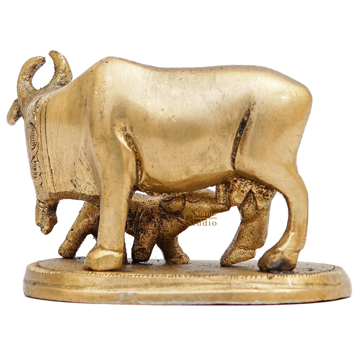 Brass Cow With Calf Idol Mini Statue Lucky Wedding Diwali Décor Gift Showpiece 2.5"