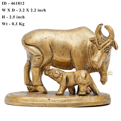 Brass Cow With Calf Idol Mini Statue Lucky Wedding Diwali Décor Gift Showpiece 2.5" by vendor-unknown - Spiritual (View 8)