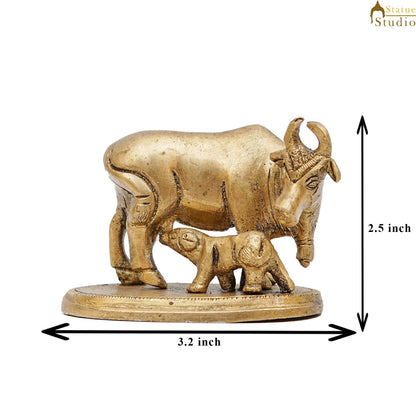 Brass Cow With Calf Idol Mini Statue Lucky Wedding Diwali Décor Gift Showpiece 2.5" by vendor-unknown - Spiritual (View 7)