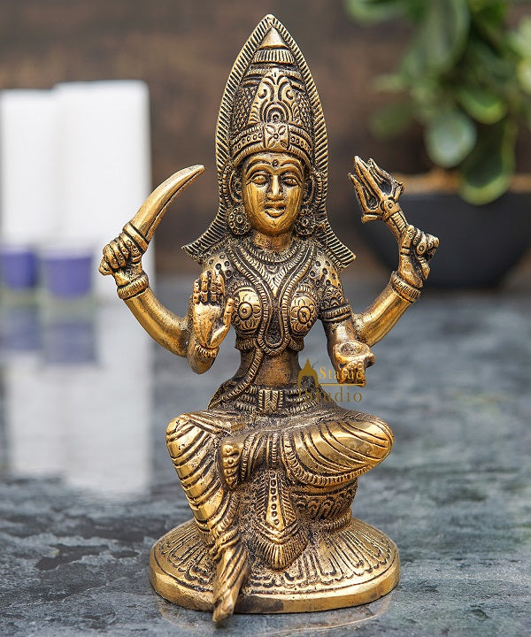 Brass South Indian Goddess Mariamman Religious Puja Décor Idol Statue 6" - Eco-friendly - Sama Homes