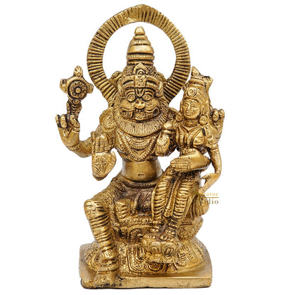 Brass Narsingh Laxmi Idol Under Serpent Religious Lucky Décor Statue 5" by vendor-unknown - Hindu Gods (View 3)