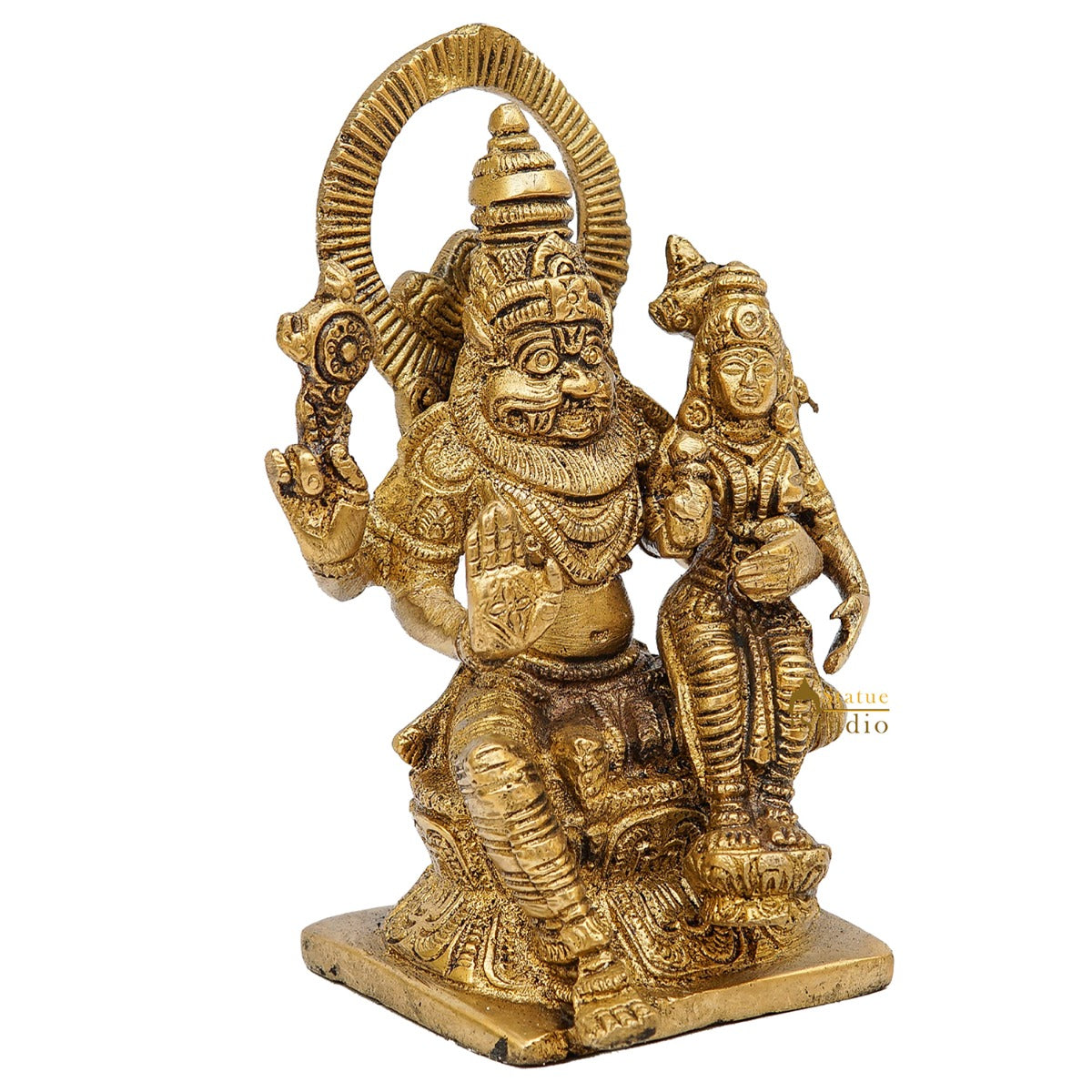 Brass Narsingh Laxmi Idol Under Serpent Religious Lucky Décor Statue 5" - Image 5
