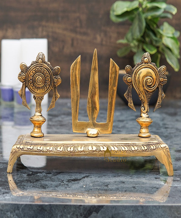 Brass Antique Venkateshvara Chakra Puja Room Home Temple Décor Showpiece 6" - Image 2