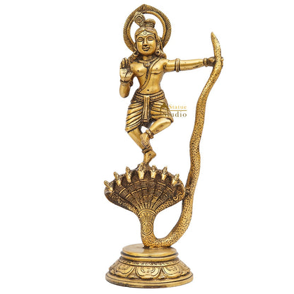 Brass Antique Krishna Idol Dancing On Snake For Home Office Desk Table Décor Gift Rare Statue 13" by vendor-unknown - Hindu Gods (View 3)