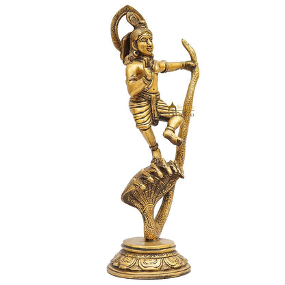 Brass Antique Krishna Idol Dancing On Snake For Home Office Desk Table Décor Gift Rare Statue 13" by vendor-unknown - Hindu Gods (View 4)