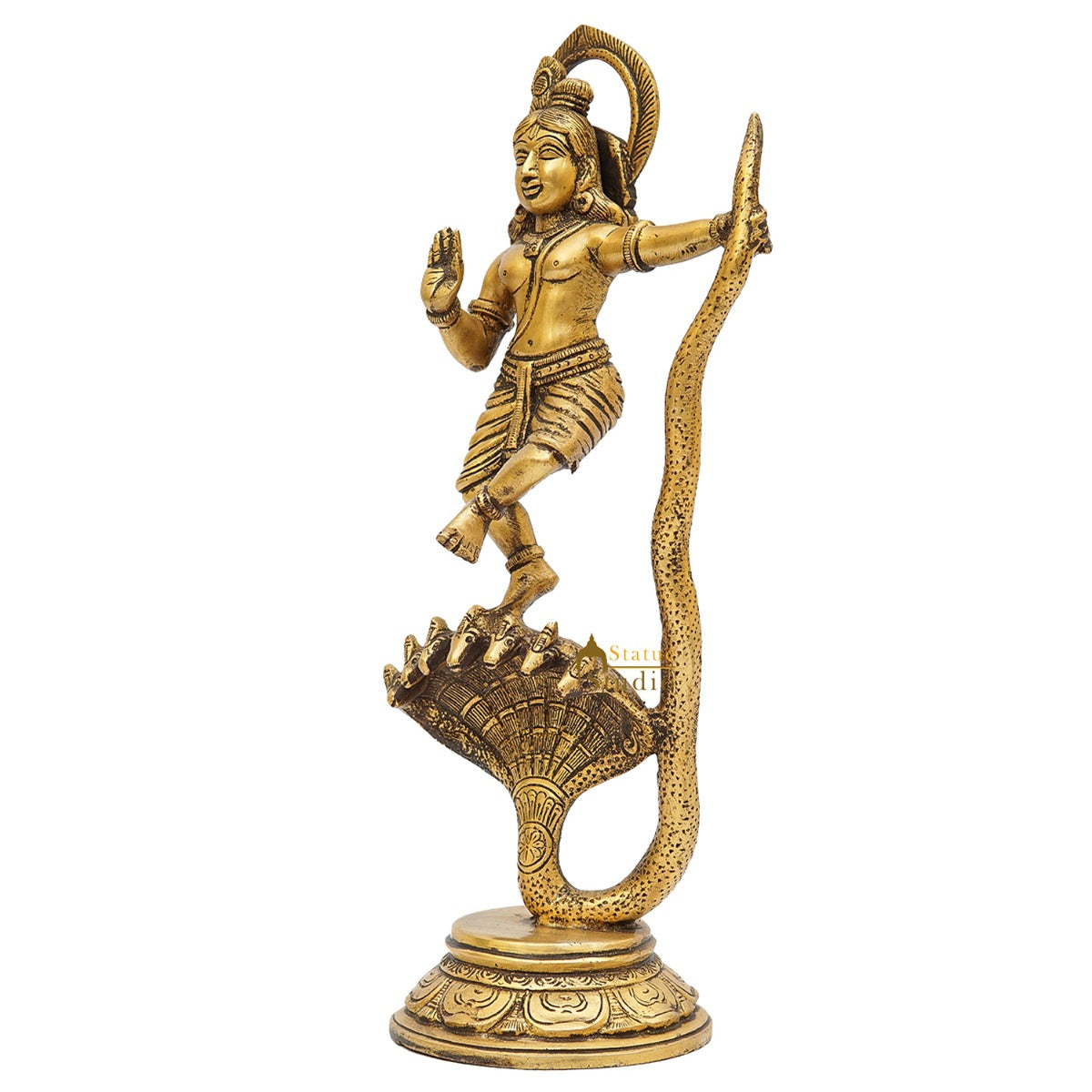Brass Antique Krishna Idol Dancing On Snake For Home Office Desk Table Décor Gift Rare Statue 13" - Image 5