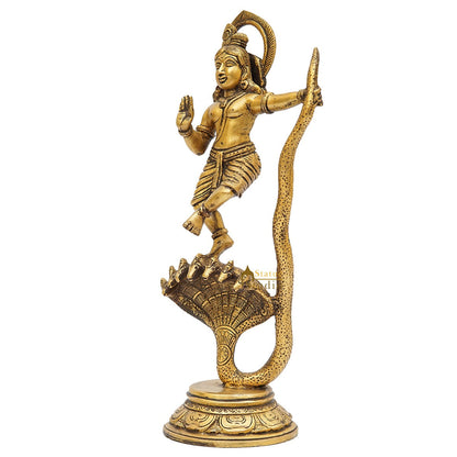 Brass Antique Krishna Idol Dancing On Snake For Home Office Desk Table Décor Gift Rare Statue 13" by vendor-unknown - Hindu Gods (View 5)