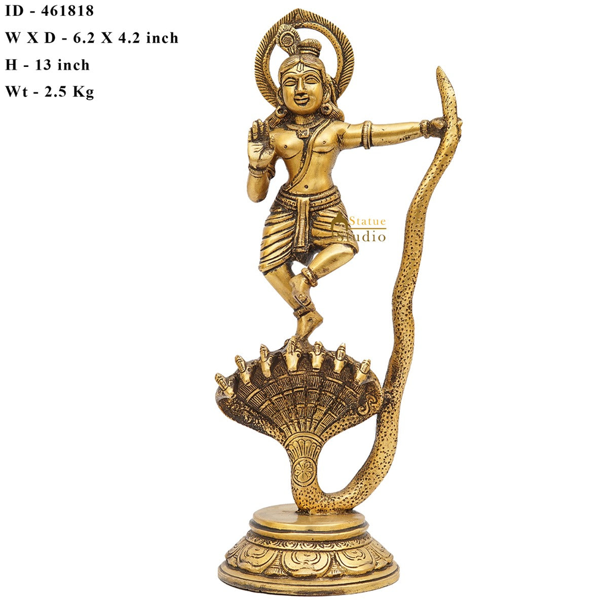 Brass Antique Krishna Idol Dancing On Snake For Home Office Desk Table Décor Gift Rare Statue 13" - Image 7