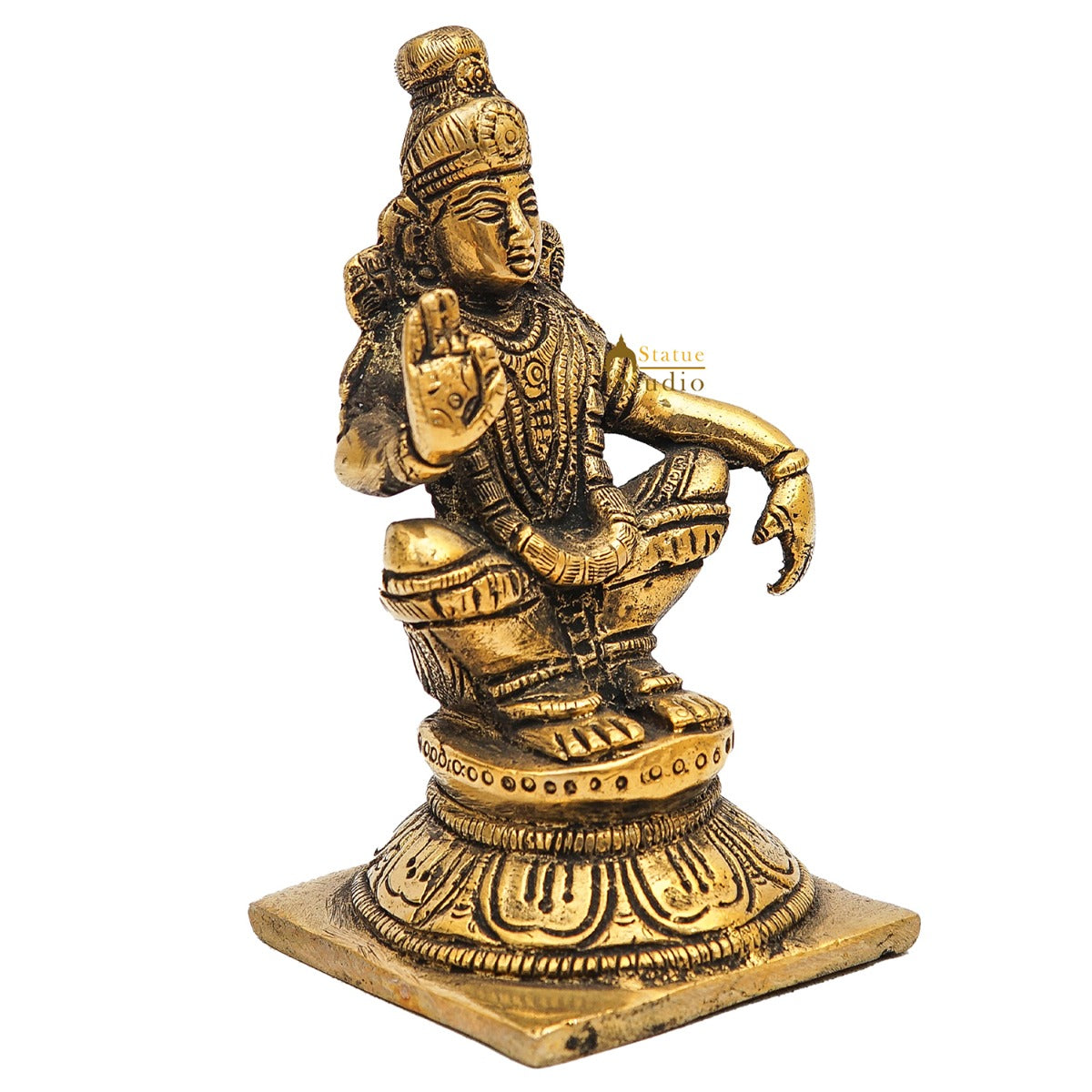 Brass Antique Lord Ayyappan Mini Statue South Indian Idol Puja Room Religious Décor Gift 4.5" - Image 4