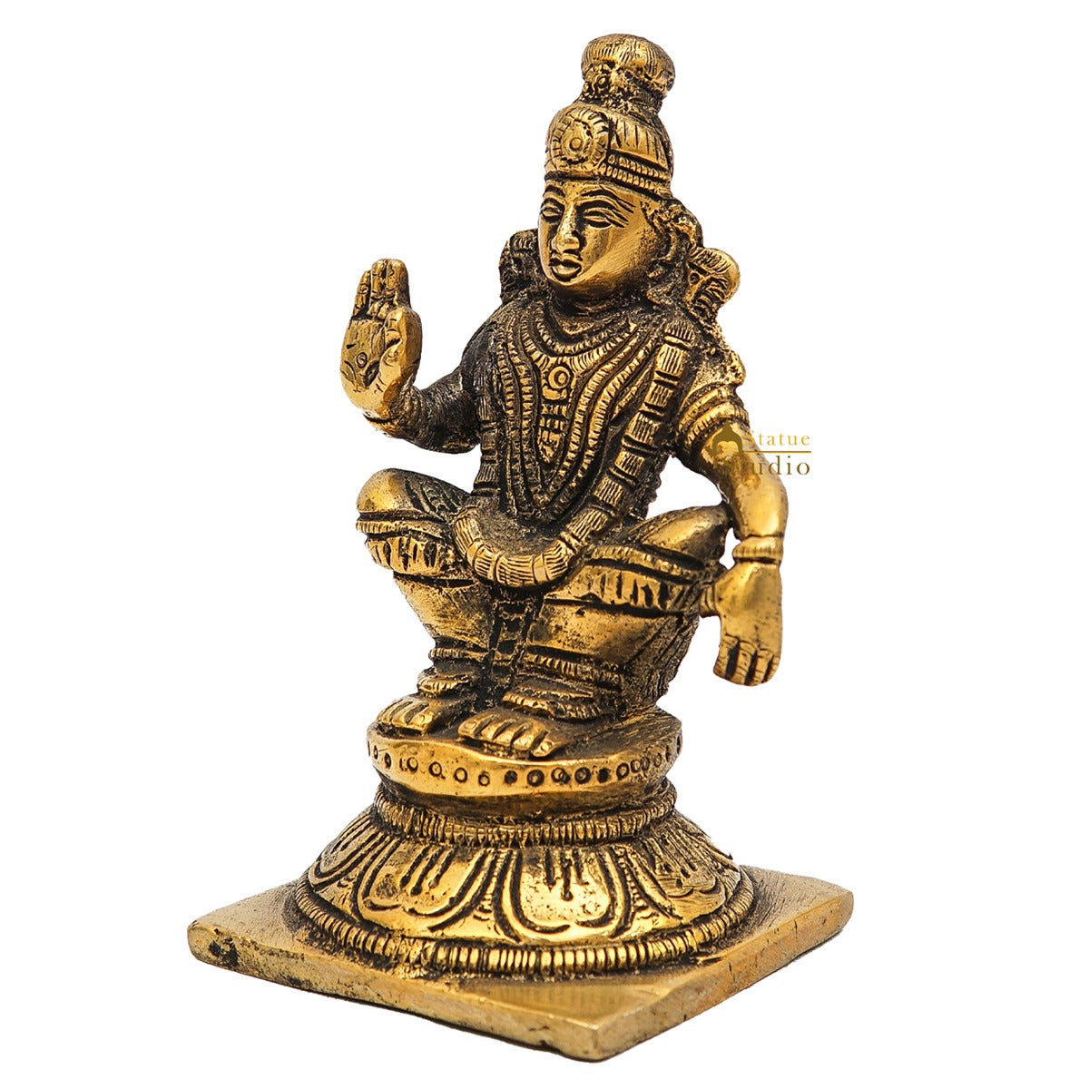 Brass Antique Lord Ayyappan Mini Statue South Indian Idol Puja Room Religious Décor Gift 4.5" - Image 5