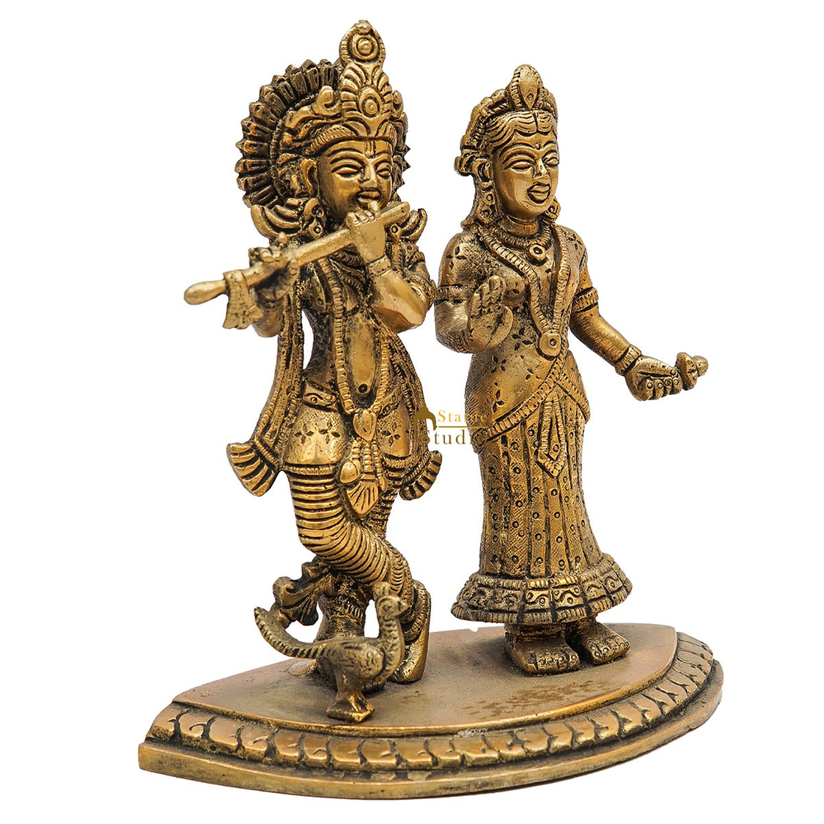 Brass Small Radha Krishna Idol For Home Temple Pooja Room Décor Gift 6 Inch - Image 4