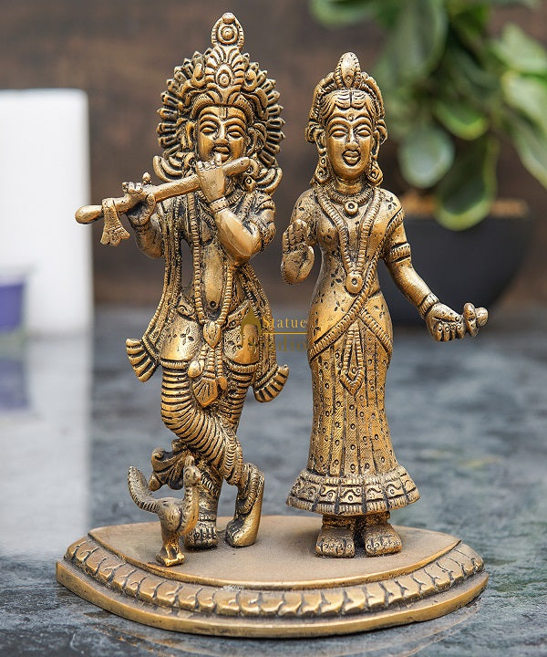 Brass Small Radha Krishna Idol For Home Temple Pooja Room Décor Gift 6 Inch