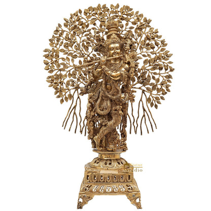 Divine Presence: 3-Foot Solid Brass Standing Idol for Home Temple & Meditation Altars by vendor-unknown - Hindu Gods (View 3)