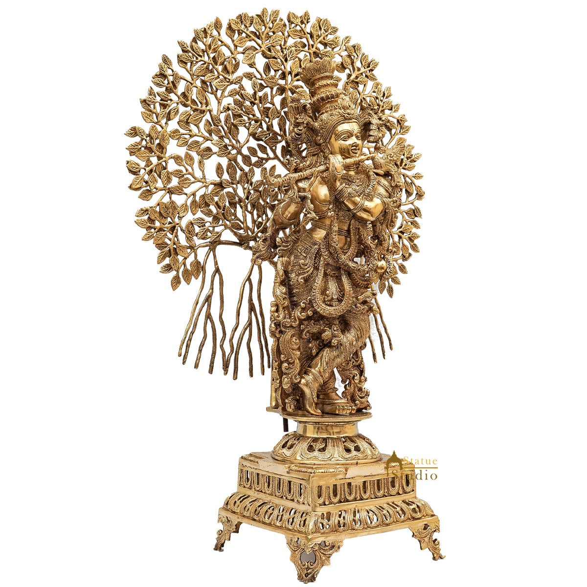 Brass Krishna Idol with Tree 3 Feet by StatueStudio - Image 5