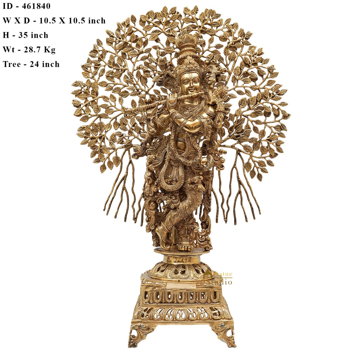 Brass Krishna Idol with Tree 3 Feet by StatueStudio
