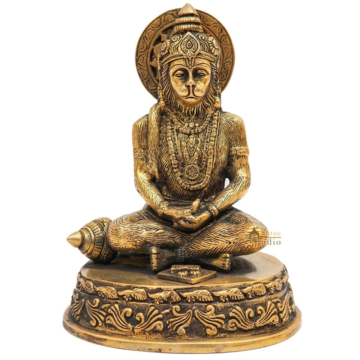 Brass Lord Hanuman Meditation Idol For Home Decor 7 Inch - Image 3