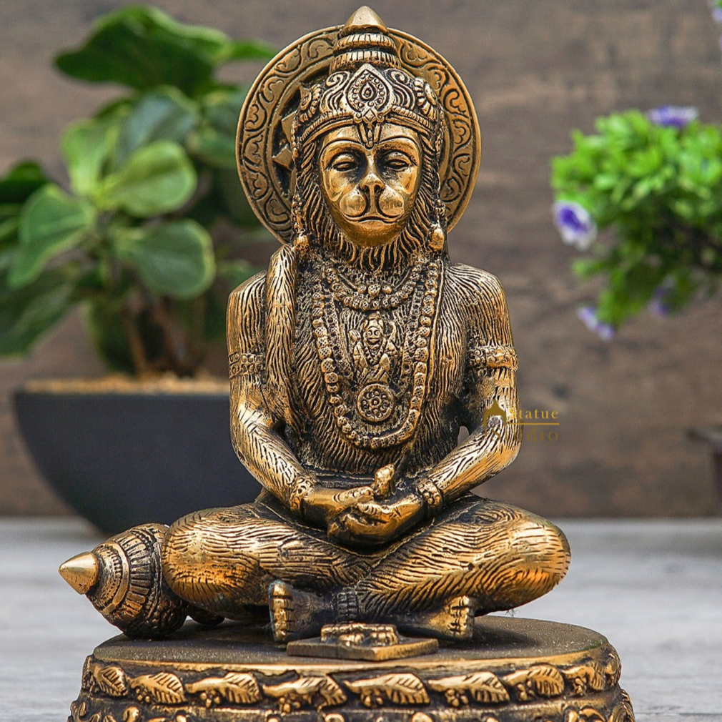 Brass Lord Hanuman Meditation Idol For Home Decor 7 Inch