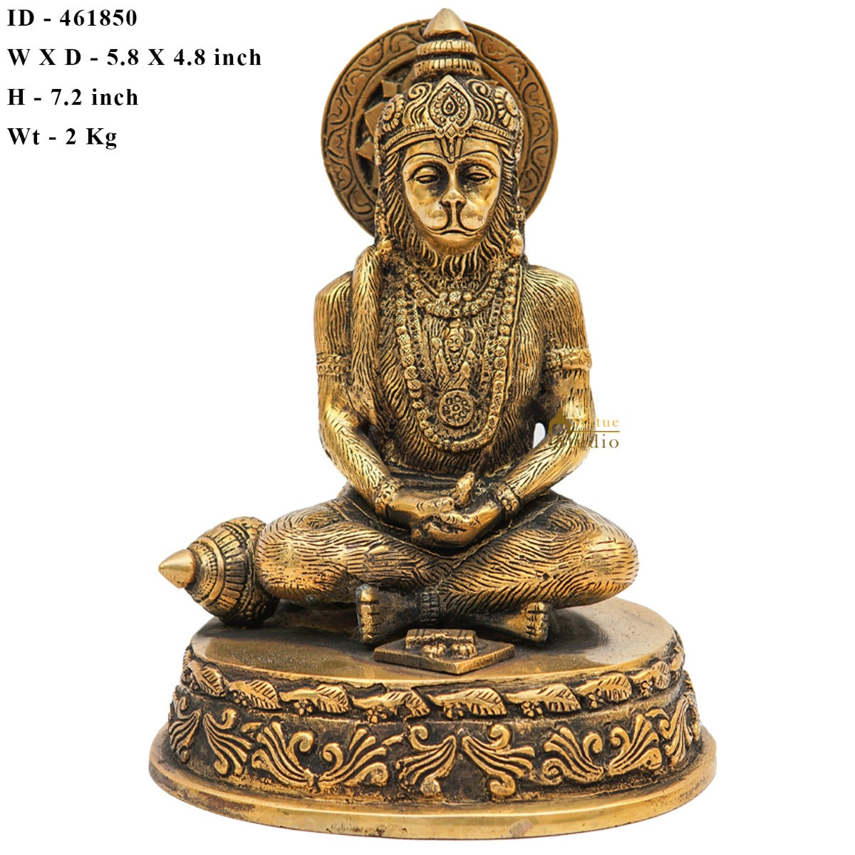 Brass Lord Hanuman Meditation Idol For Home Decor 7 Inch - Image 7
