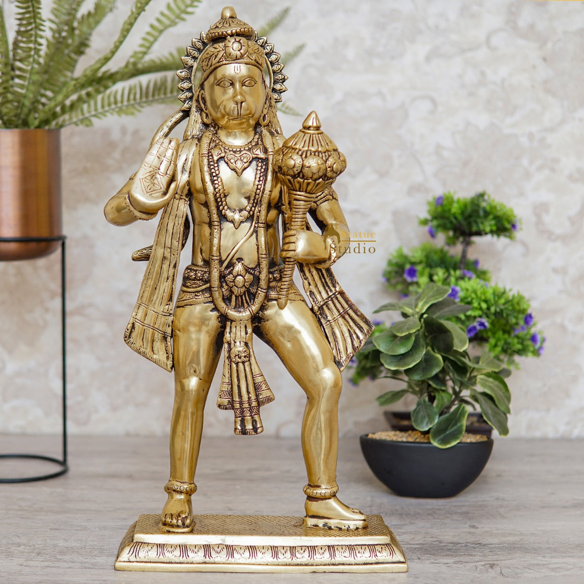Brass Standing Hanuman Idol Home Religious Décor Showpiece 2 Feet - Eco-friendly - Sama Homes