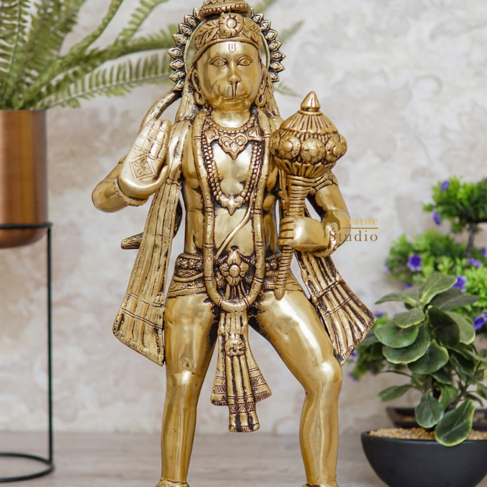 Brass Standing Hanuman Idol Home Religious Décor Showpiece 2 Feet