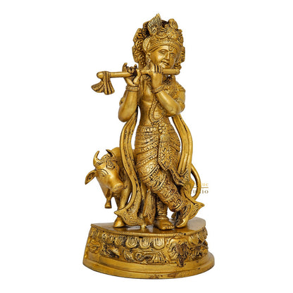 Brass Krishna with Cow Idol 12" by vendor-unknown - Hindu Gods (View 4)