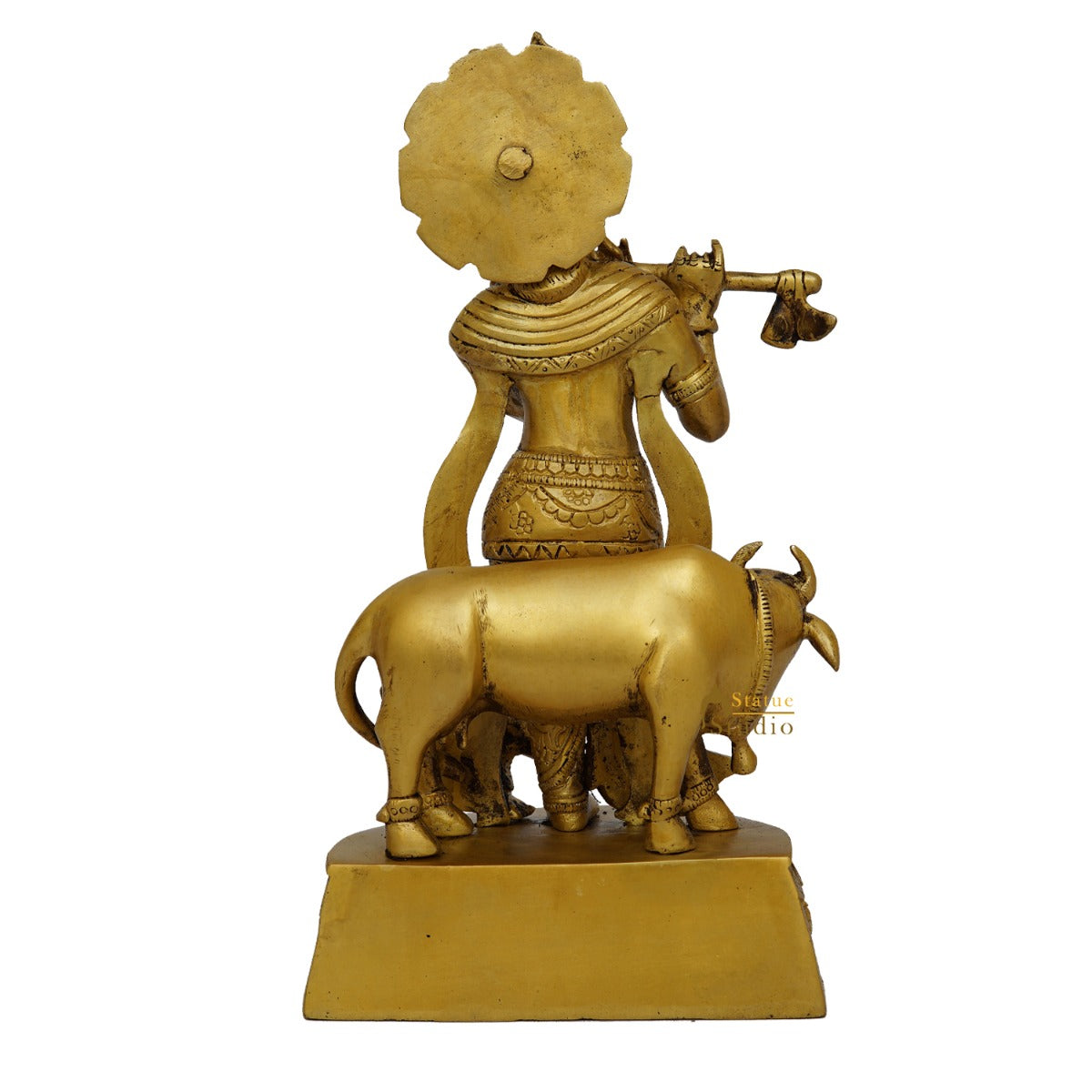 Brass Krishna with Cow Idol 12"