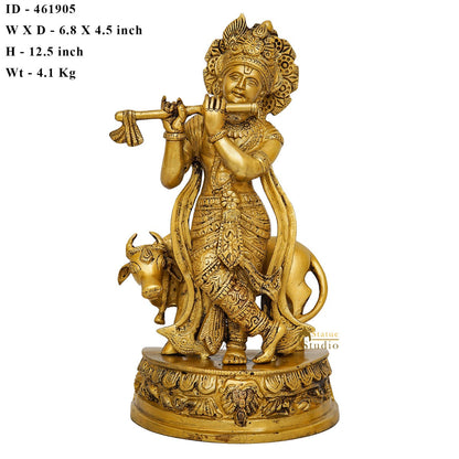 Brass Krishna with Cow Idol 12" by vendor-unknown - Hindu Gods (View 7)