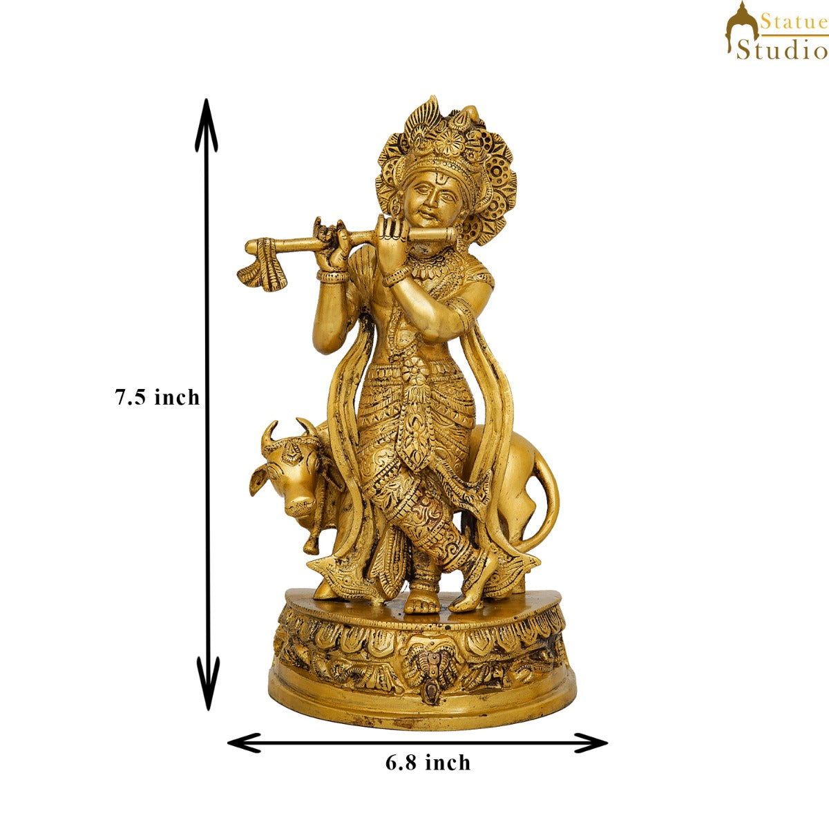 Brass Krishna with Cow Idol 12"