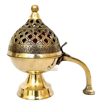 Brass Purifying Loban Burner Dhoop Dani For Puja Room Home Décor With Handle 7" by vendor-unknown - Spiritual (View 3)