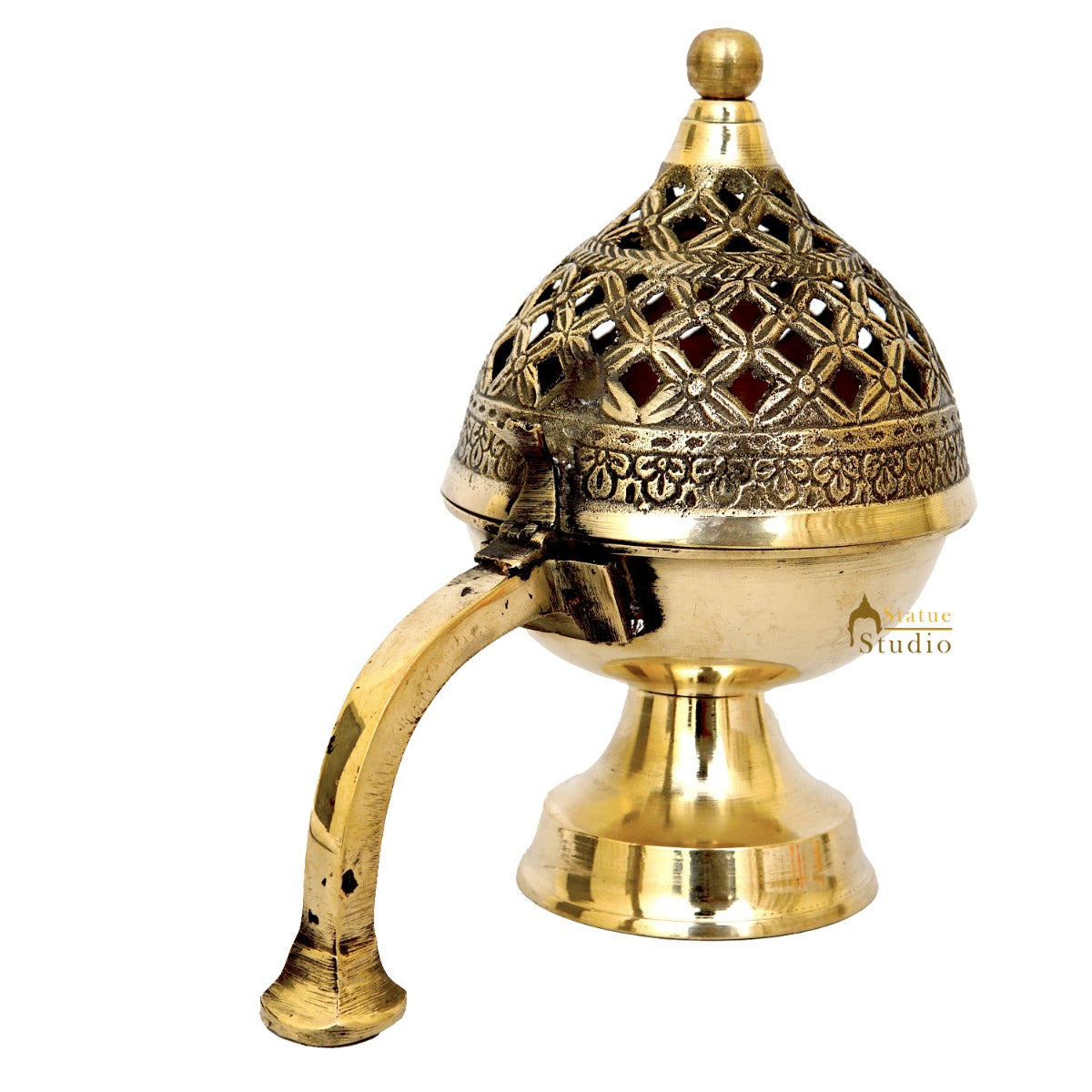 Brass Purifying Loban Burner Dhoop Dani For Puja Room Home Décor With Handle 7" - Image 4