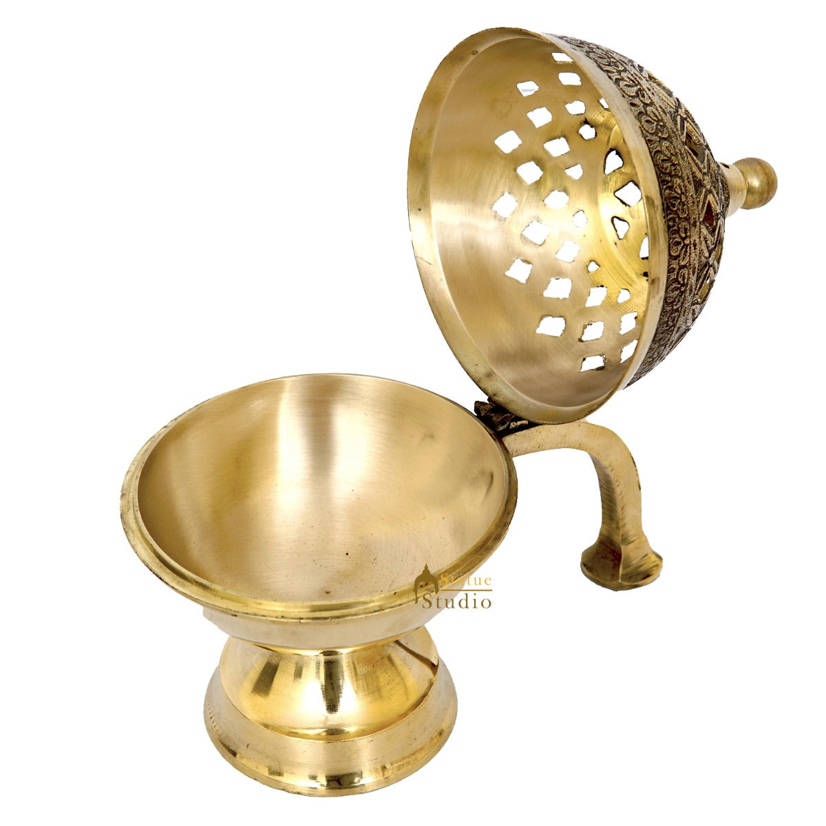 Brass Purifying Loban Burner Dhoop Dani For Puja Room Home Décor With Handle 7" - Image 5