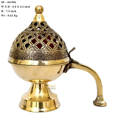 Brass Purifying Loban Burner Dhoop Dani For Puja Room Home Décor With Handle 7" by vendor-unknown - Spiritual (View 6)
