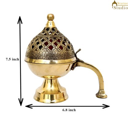 Brass Purifying Loban Burner Dhoop Dani For Puja Room Home Décor With Handle 7" by vendor-unknown - Spiritual (View 7)