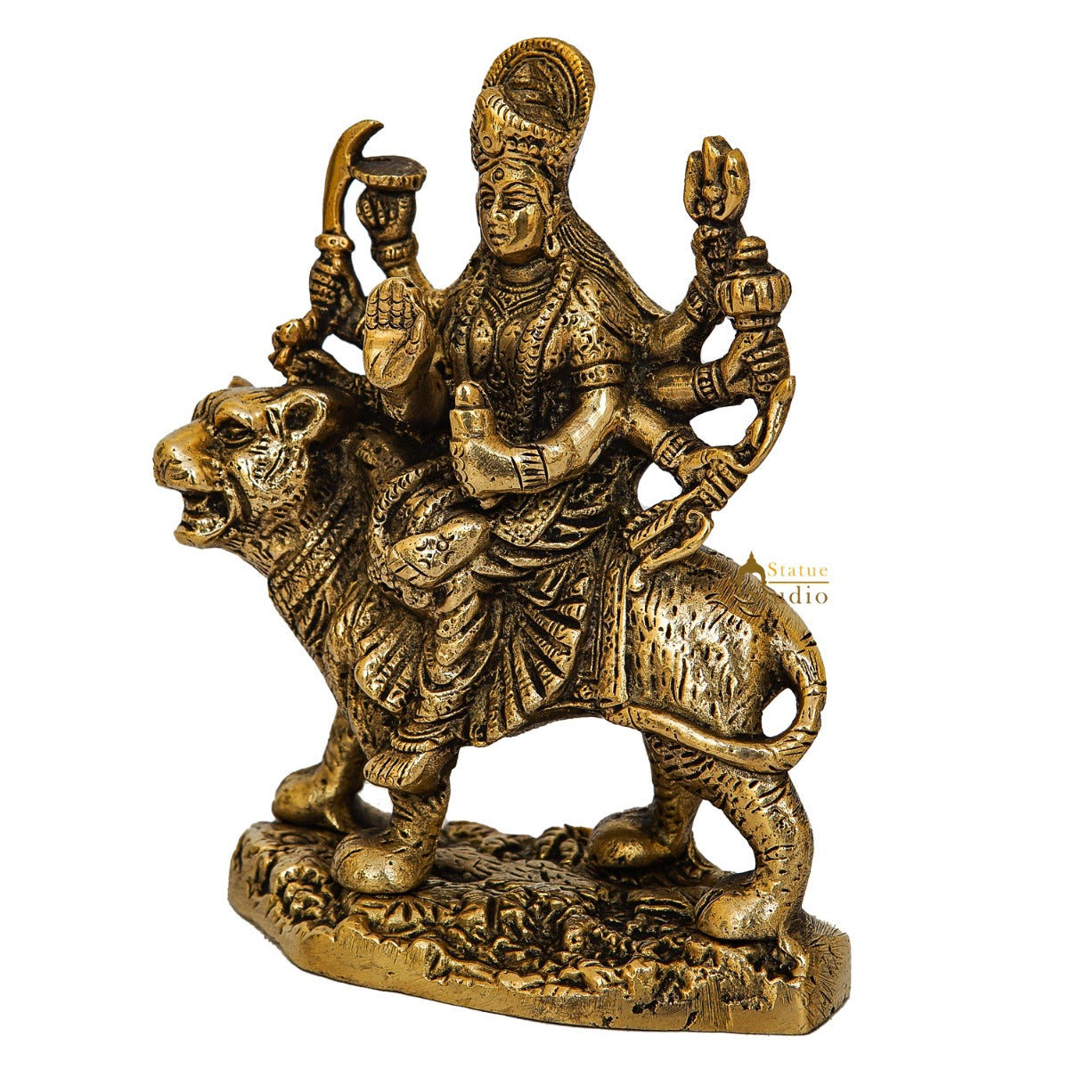 Brass Durga Maa Sherawali Idol Home Temple Puja Religious Décor Statue 5"