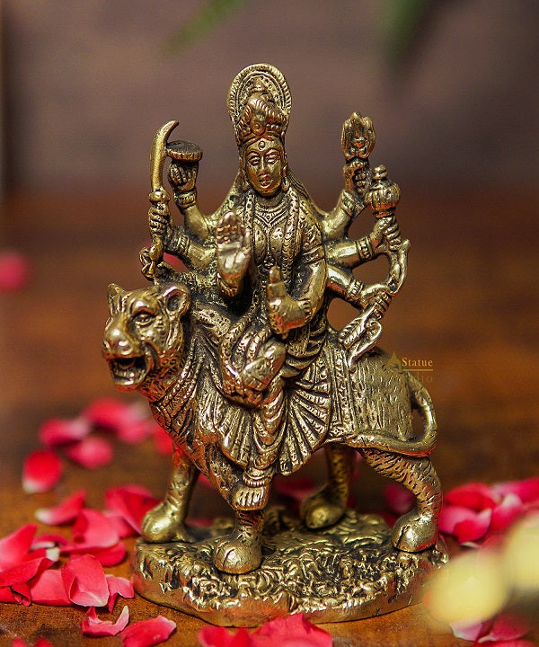 Brass Durga Maa Sherawali Idol Home Temple Puja Religious Décor Statue 5" - Image 2