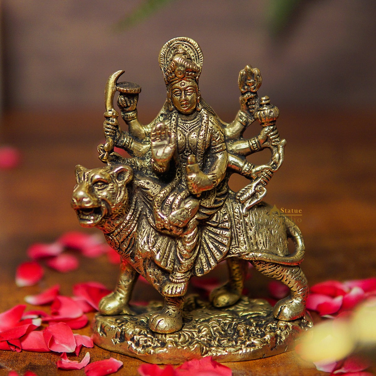 Brass Durga Maa Sherawali Idol Home Temple Puja Religious Décor Statue 5" - Eco-friendly - Sama Homes