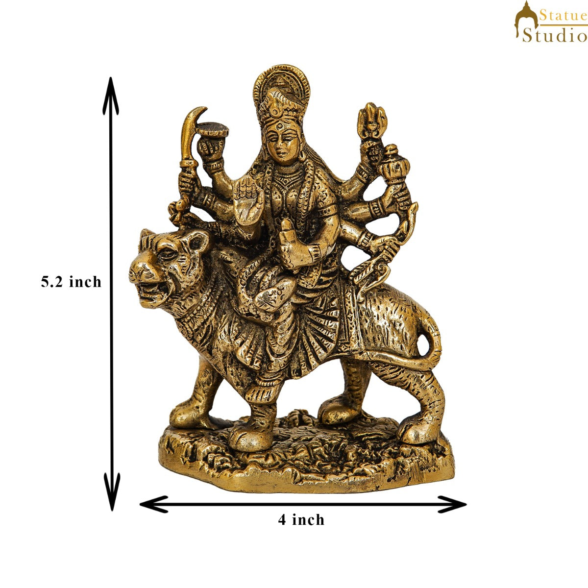 Brass Durga Maa Sherawali Idol Home Temple Puja Religious Décor Statue 5"