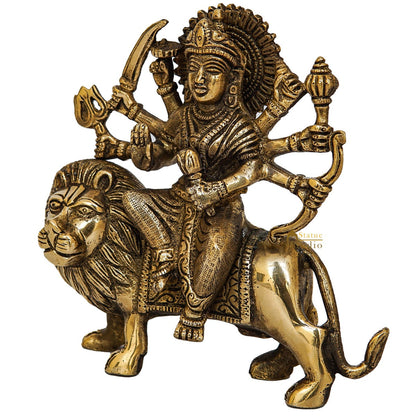 Brass Durga Maa Sherawali Idol Home Temple Puja Religious Décor Statue 5.5" by vendor-unknown - Hindu Gods (View 5)