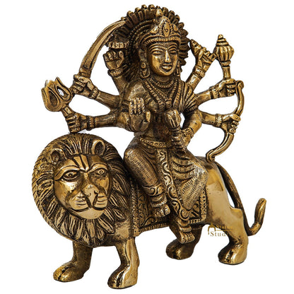 Brass Durga Maa Sherawali Idol Home Temple Puja Religious Décor Statue 5.5" by vendor-unknown - Hindu Gods (View 4)