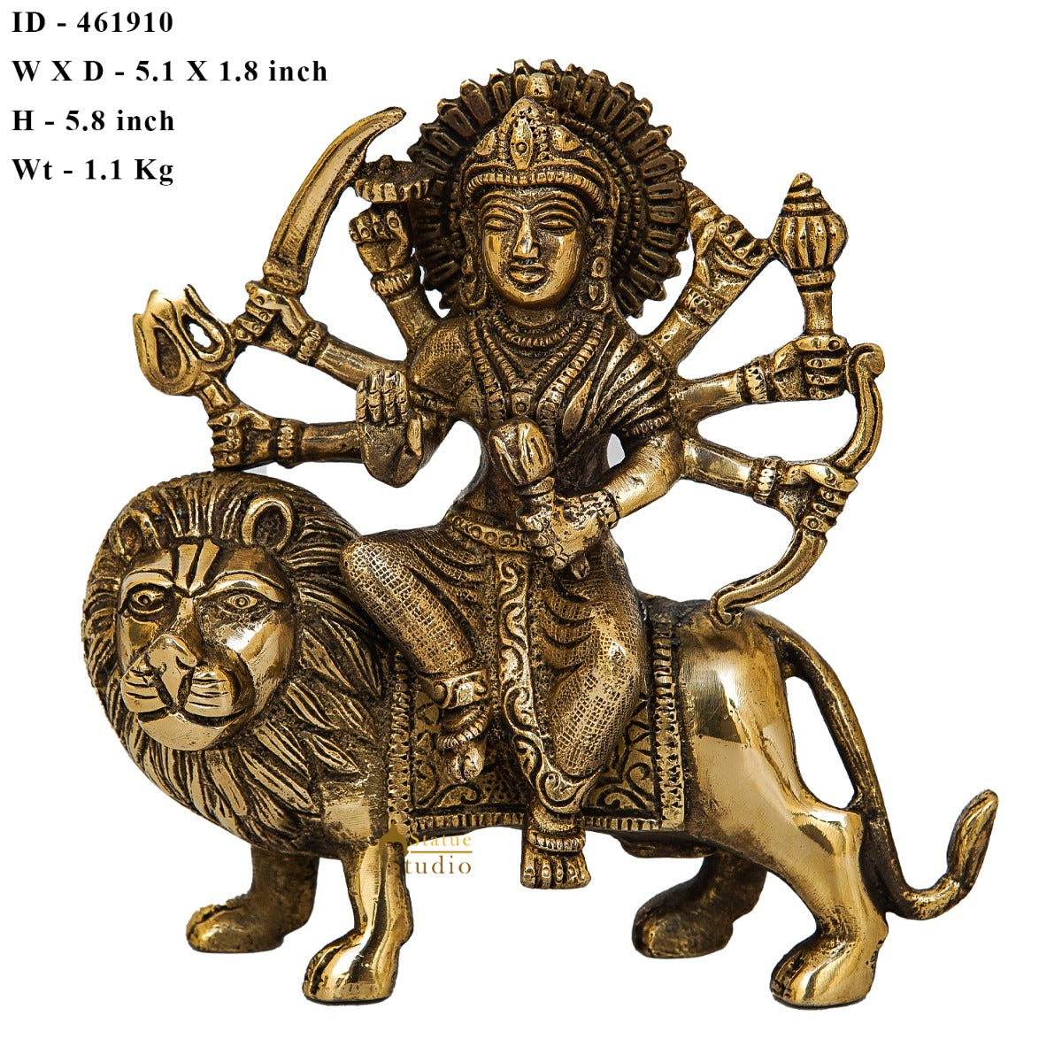 Brass Durga Maa Sherawali Idol Home Temple Puja Religious Décor Statue 5.5"
